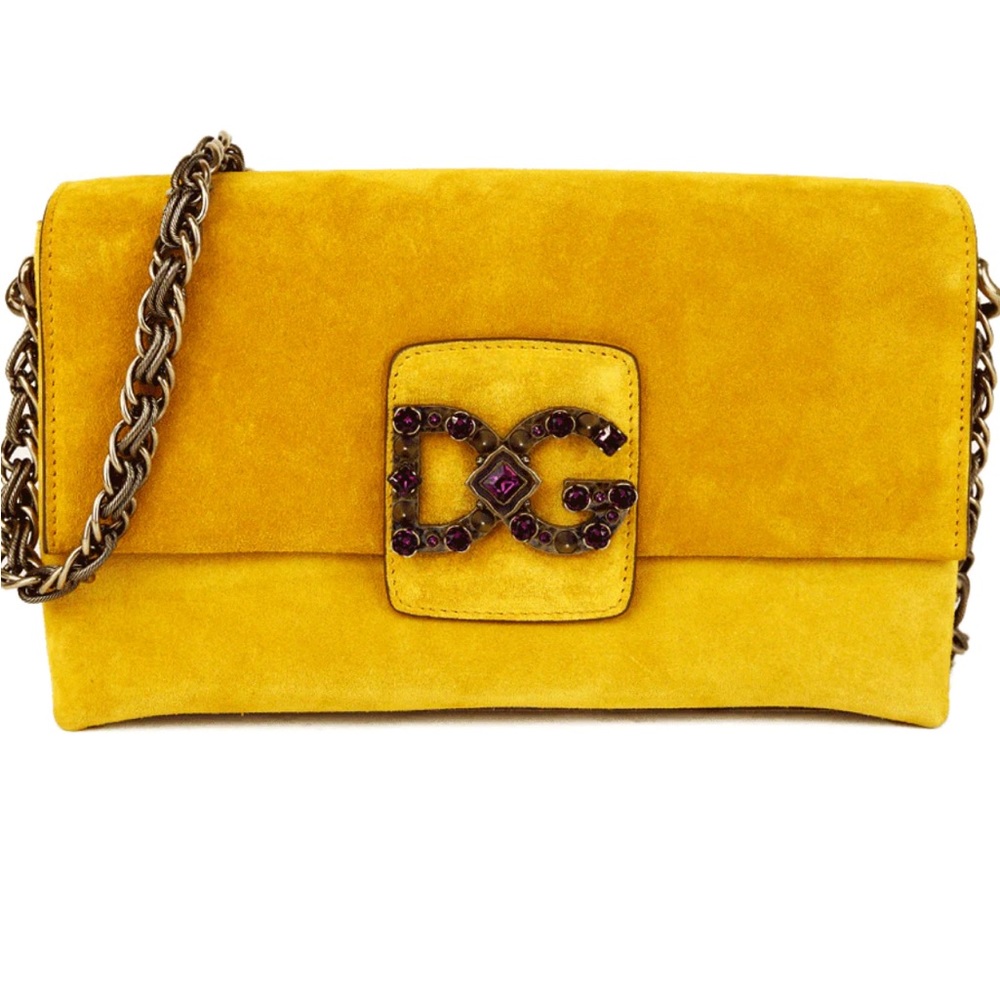 DOLCE & GABBANA YELLOW SUEDE DG MILLENNIALS SHOULDER BAG with PURPLE